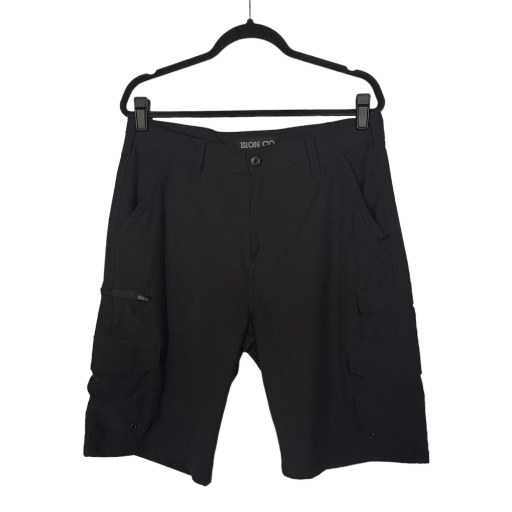 IRON CO Black Stretch Cargo Venture Shorts 32